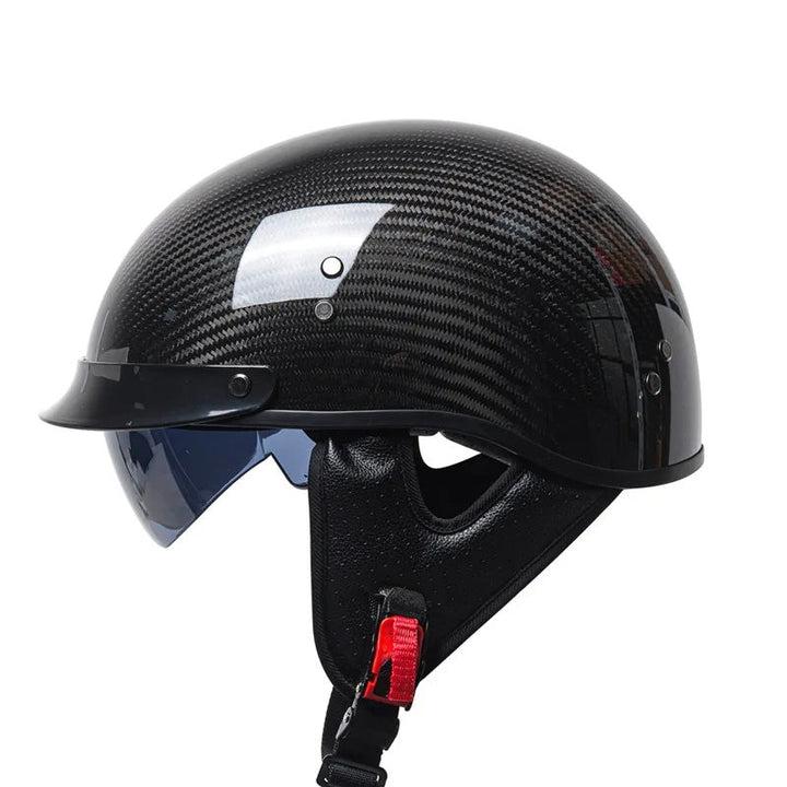 Men's retro carbon fiber half-face motorcycle helmet, DOT/ECE approved