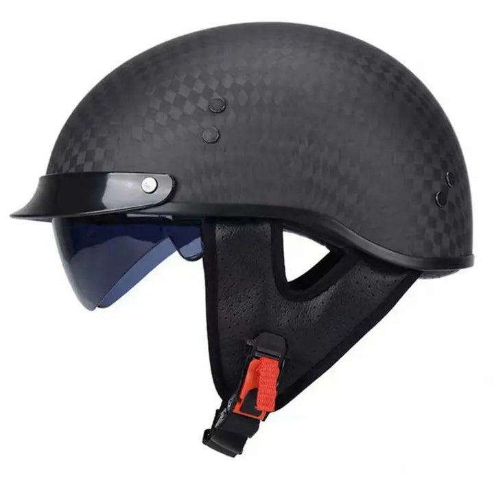 Durable and stylish retro mens motorcycle helmet, carbon fiber build