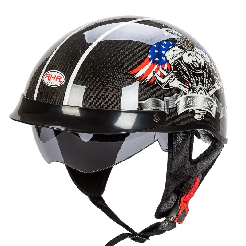 Get ultimate safety with this DOT/ECE approved carbon fiber half-face helmet
