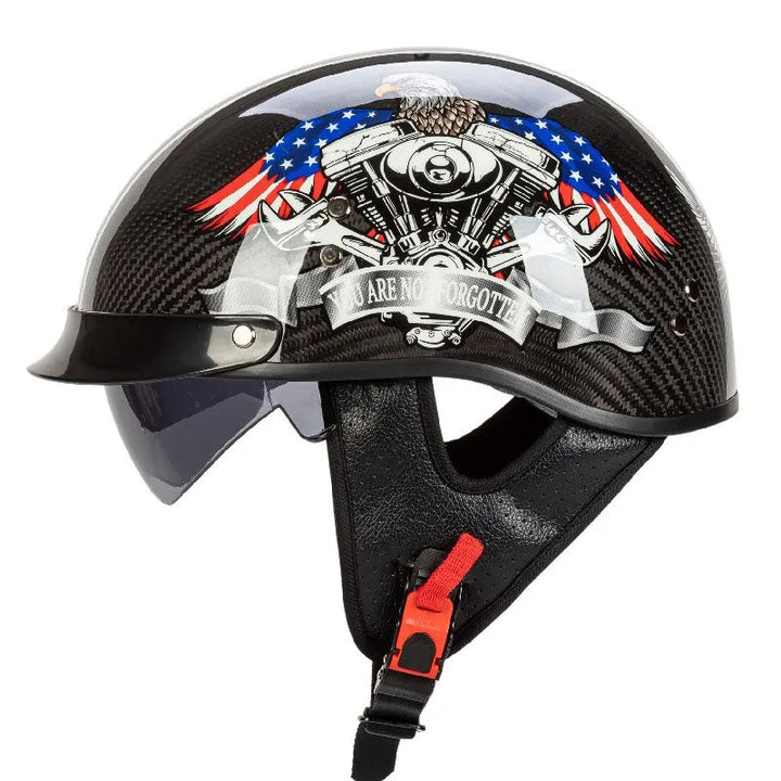 Retro style mens motorcycle helmet, half-face carbon fiber design