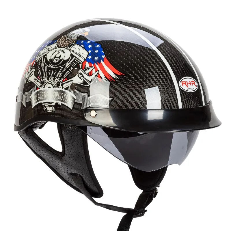Vintage look half-face motorcycle helmet with advanced carbon fiber construction