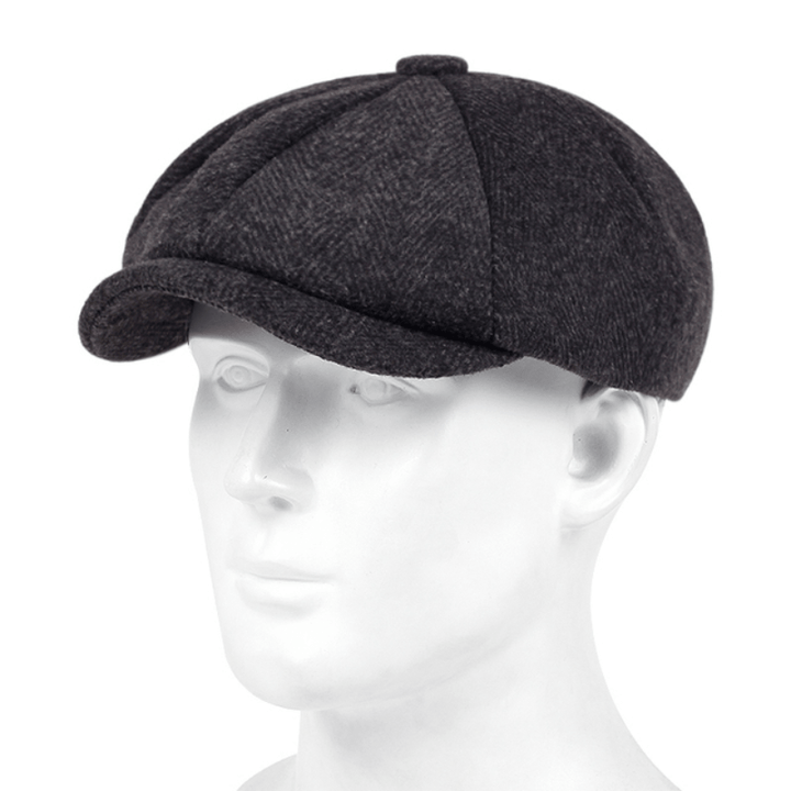 New men's retro herringbone flat cap, ready to wear. A timeless vintage style accessory for men.