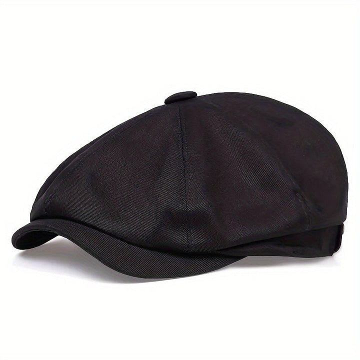 Back view of men's retro herringbone flat cap, highlighting the refined vintage look & comfortable fit.