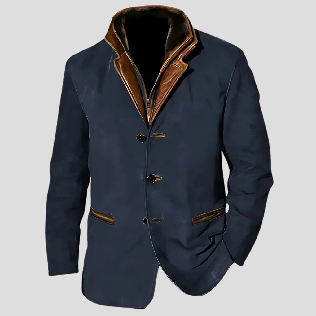 Men's retro jacket with contrast collar, classic style for casual spring & autumn wear.