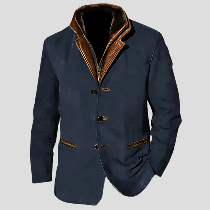 Men's retro jacket with contrast collar, classic style for casual spring & autumn wear.