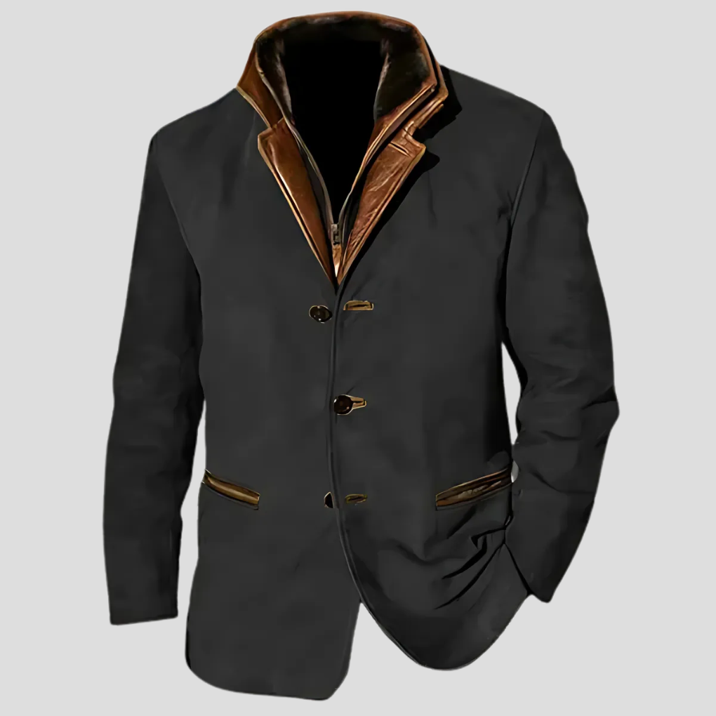 Elegant men's classic retro contrast collar jacket, perfect transitional outerwear for spring & autumn.