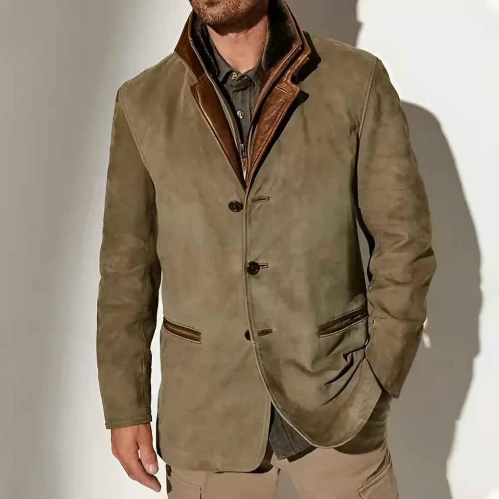 Classic men's retro contrast collar jacket, elegant transitional outerwear suitable for spring or autumn.