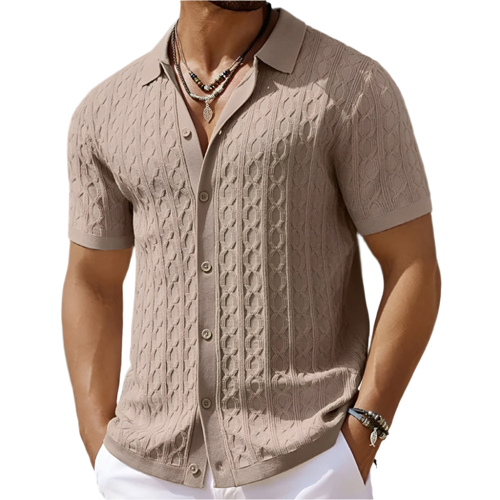 Breathable men's polo shirt with retro geometric pattern