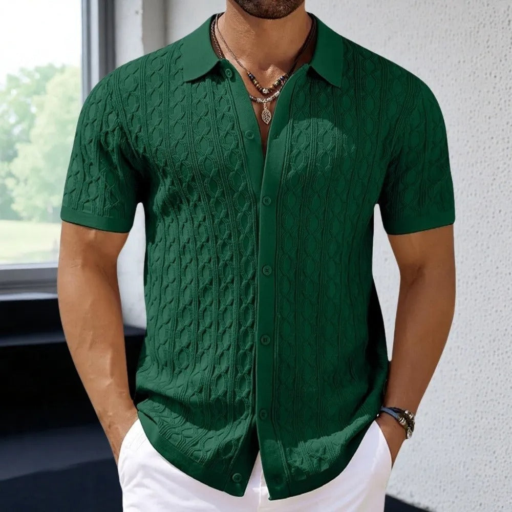 Button down collar jacquard knit polo in a classic retro design