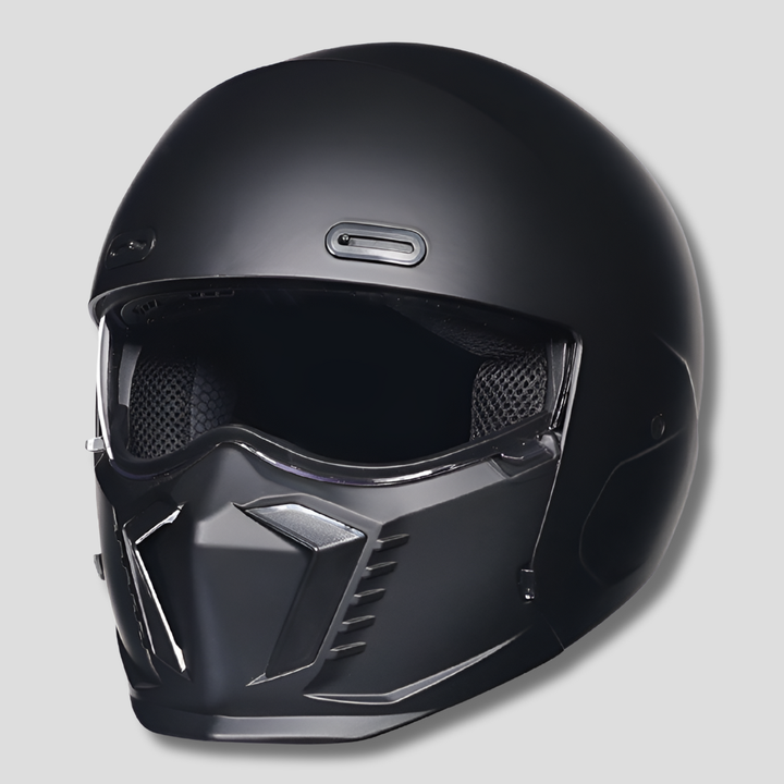 Full face retro pilot motorcycle helmet for men, black finish, riding safety