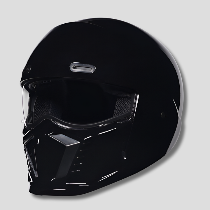 ECE approved full face helmet, men's retro pilot design, black color