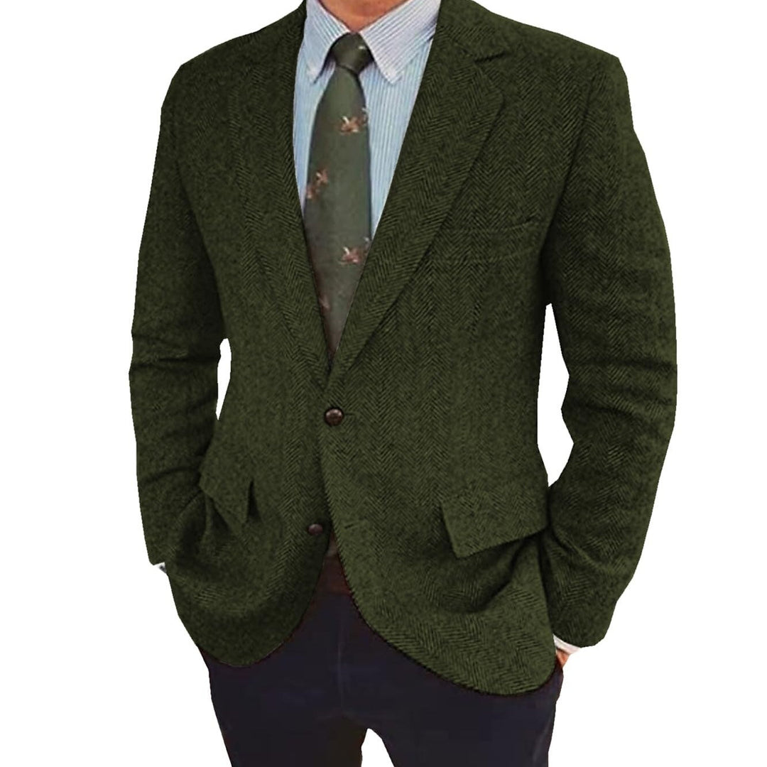 Stylish brown retro men's single-breasted two-button tailored jacket, perfect for smart casual.