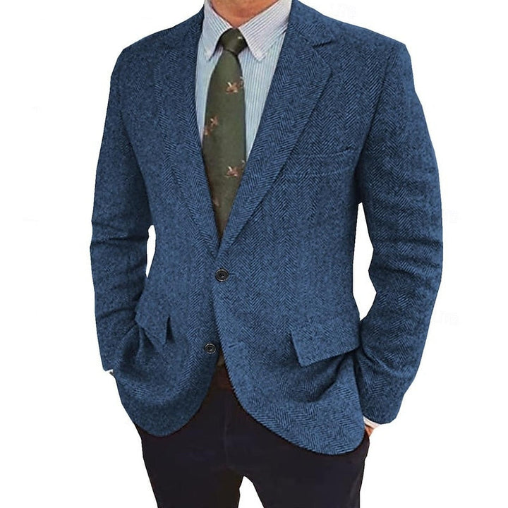 Versatile black retro men's single-breasted two-button jacket, perfect for smart casual & formal.