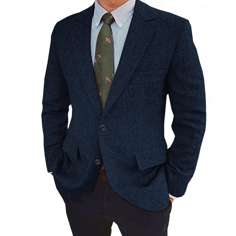 Classic men's retro two-button single-breasted tailored jacket, versatile for business & casual.