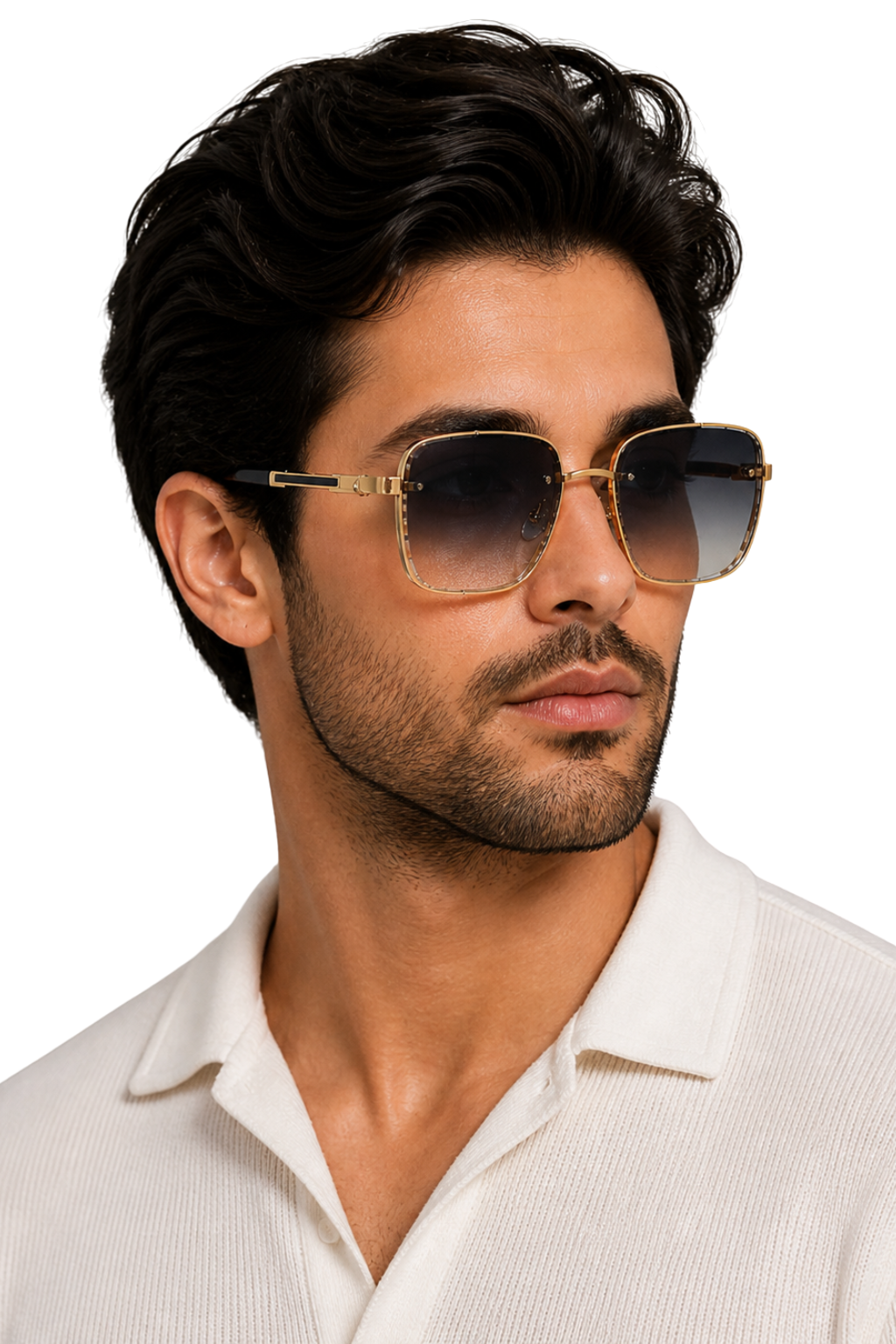Men's retro square titanium sunglasses with UV400 gradient lenses. Stylish classic eyewear.