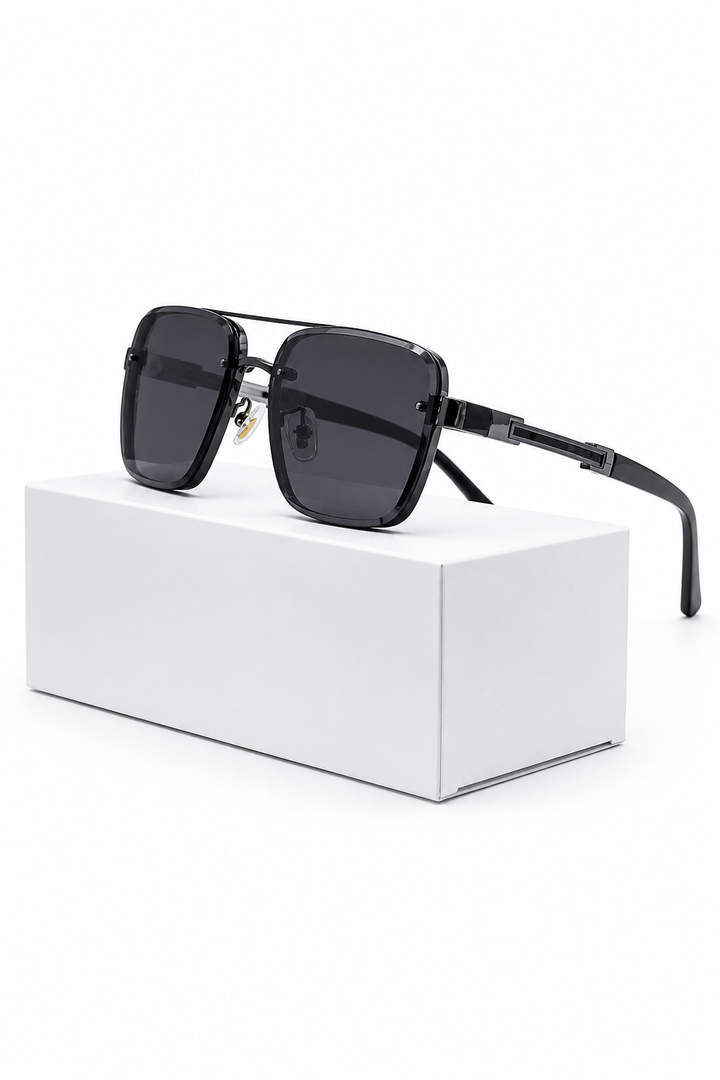 Stylish men's retro square titanium sunglasses. UV400 gradient lenses offer classic eye protection.