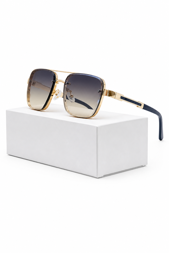 Classic men's square titanium frame sunglasses, retro style with UV400 gradient lenses.