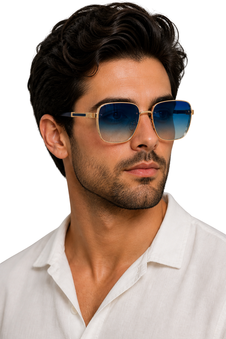 Durable titanium frame men's retro square sunglasses, offering UV400 gradient sun protection.