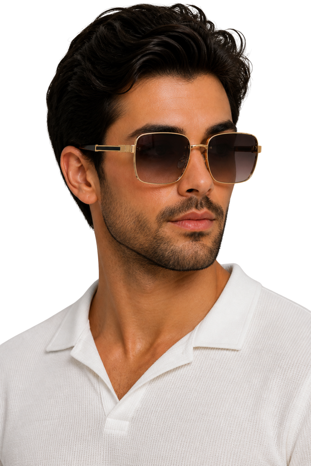Retro men's square sunglasses with a premium titanium frame & UV400 gradient lenses for eye protection.