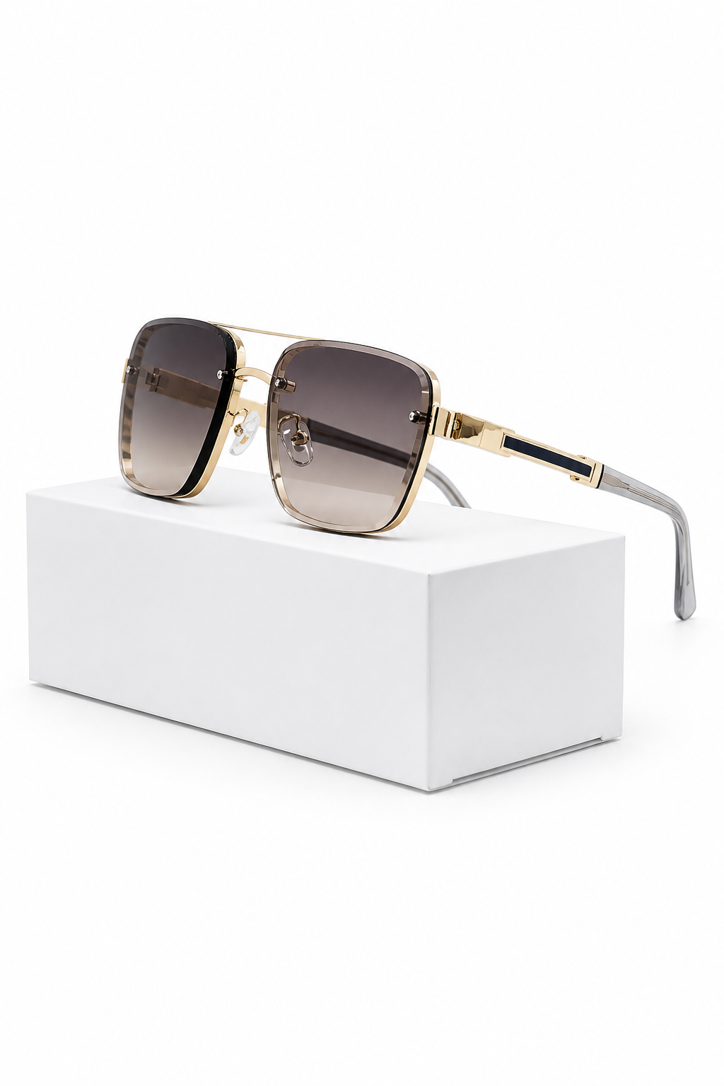 Men's classic retro square titanium sunglasses with UV400 gradient lenses. Stylish eyewear.