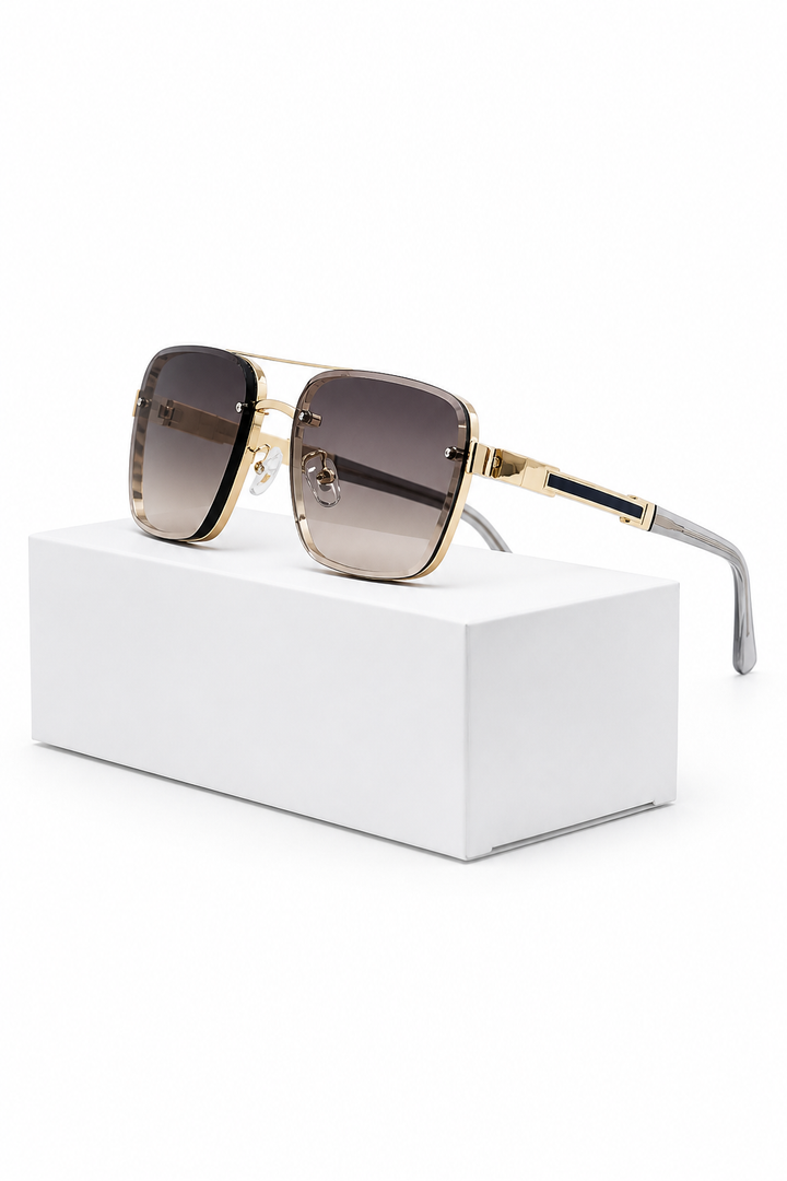 Men's classic retro square titanium sunglasses with UV400 gradient lenses. Stylish eyewear.
