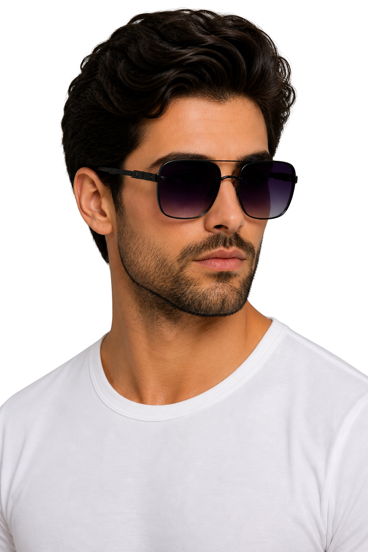 High-quality men's retro square titanium sunglasses, providing UV400 gradient eye protection and style.