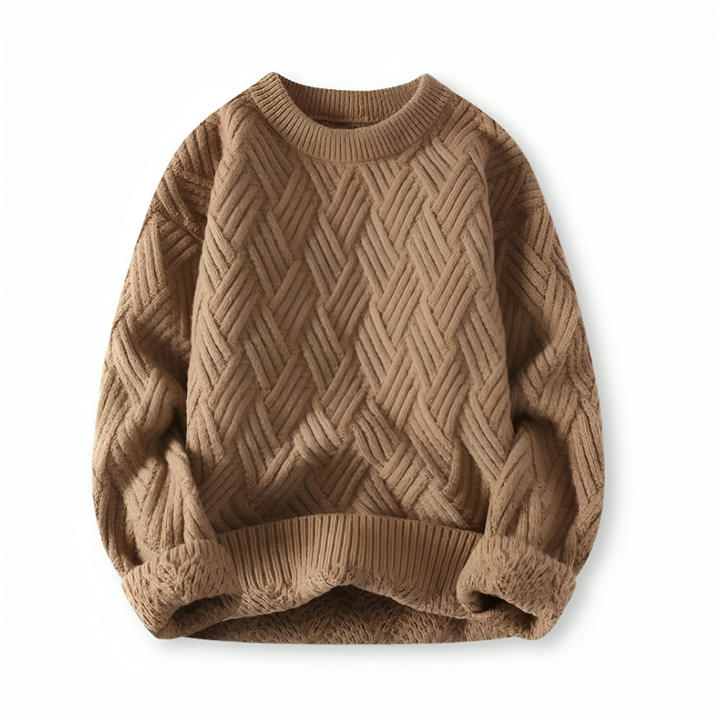 Stylish men's ribbed crew neck sweater in a warm winter knit. Perfect casual long sleeve fashion.