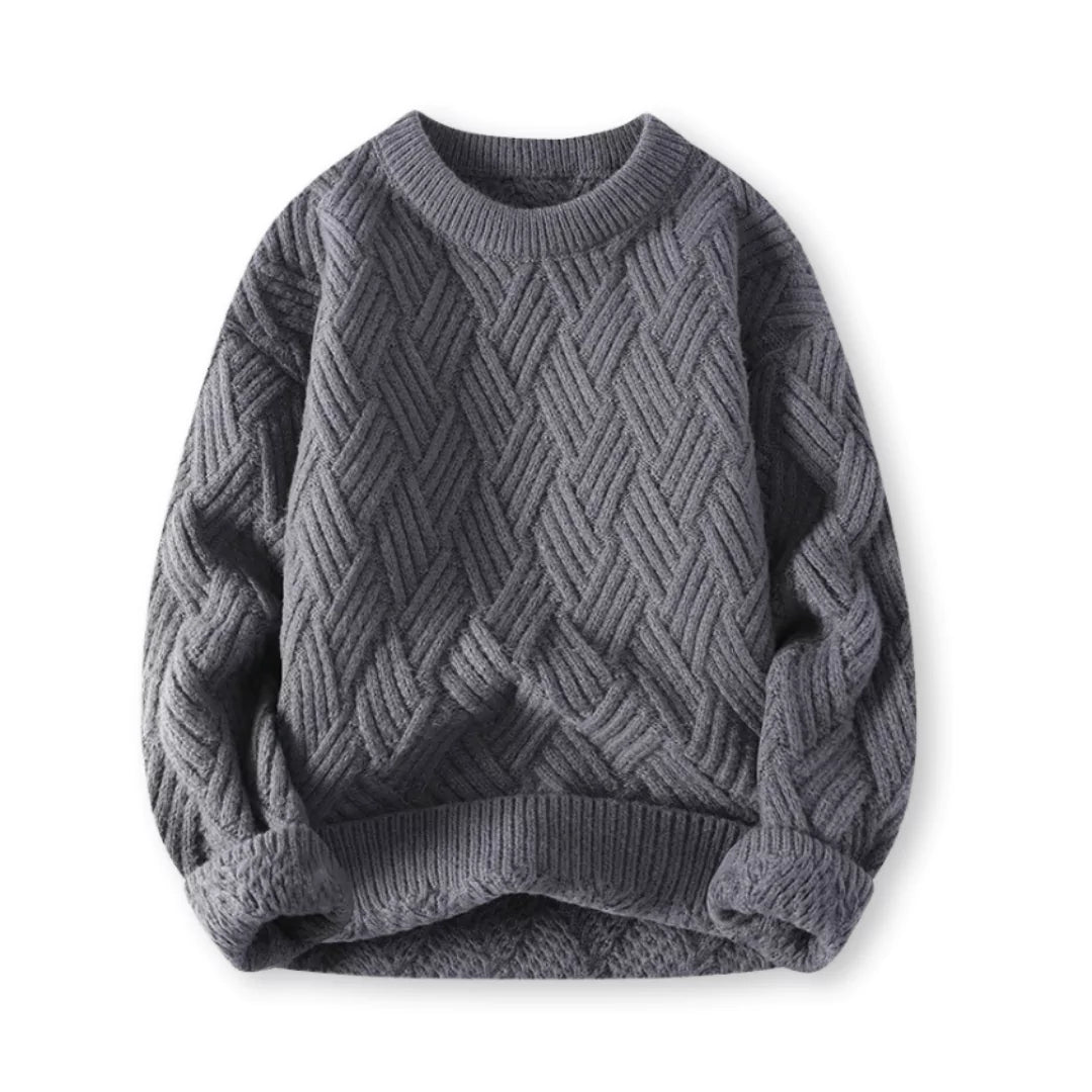 Warm men's ribbed crew neck sweater, ideal winter wear for casual and everyday fashion.