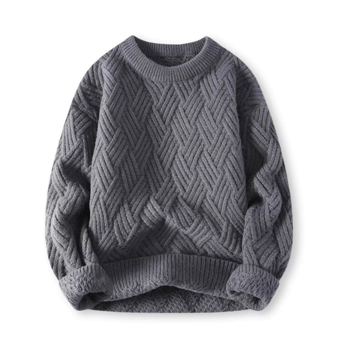 Warm men's ribbed crew neck sweater, ideal winter wear for casual and everyday fashion.