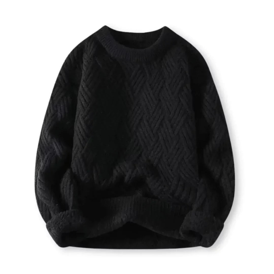 Classic men's ribbed crew neck sweater. Essential long sleeve warm knit for winter fashion.