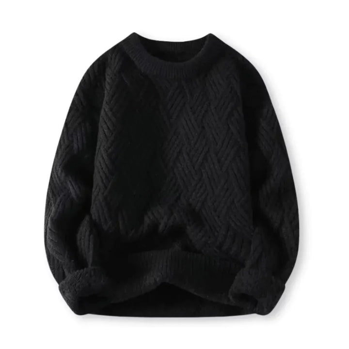 Classic men's ribbed crew neck sweater. Essential long sleeve warm knit for winter fashion.