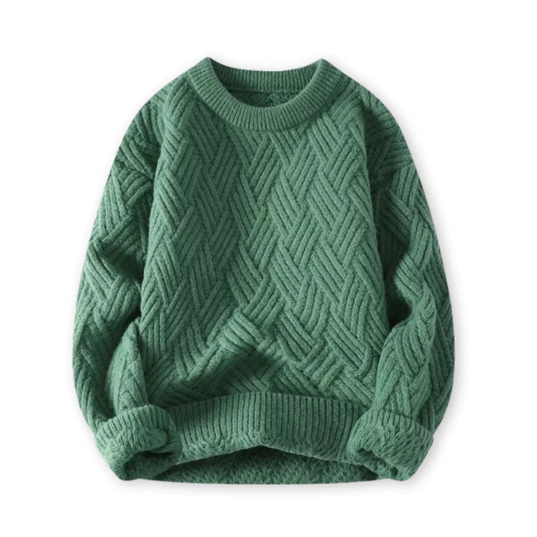 Durable men's ribbed crew neck sweater. Cozy long sleeve winter knit, perfect for casual style.