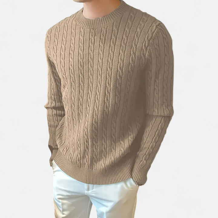 Men's ribbed crew neck sweater in navy, perfect for effortless warmth and autumn/winter casual style.