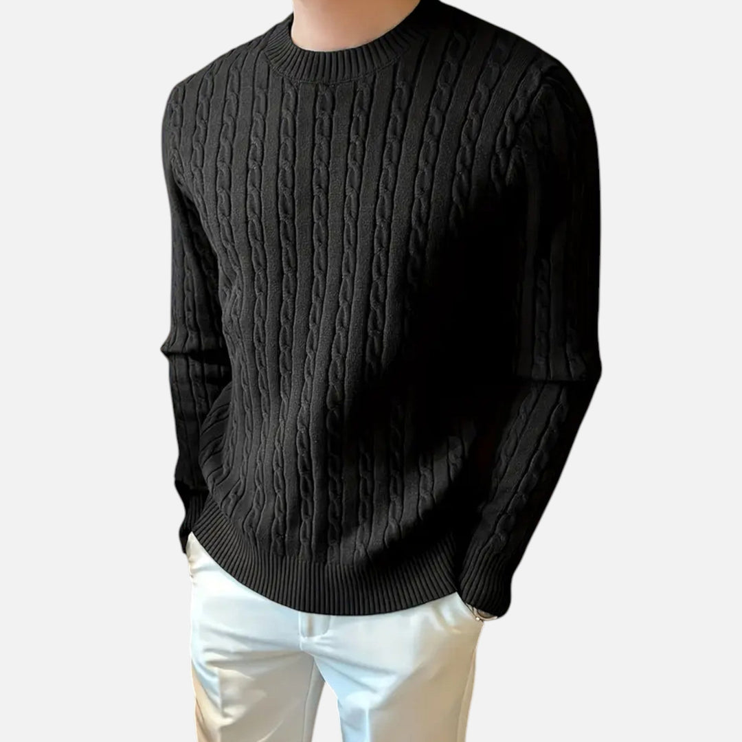 Cozy men's ribbed crew neck sweater offering effortless warmth, a long sleeve winter fashion essential.