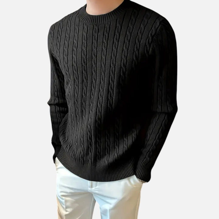 Cozy men's ribbed crew neck sweater offering effortless warmth, a long sleeve winter fashion essential.