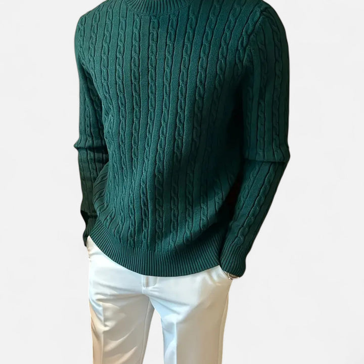 Versatile men's ribbed crew sweater, a stylish and warm top for casual or smart casual men's fashion.