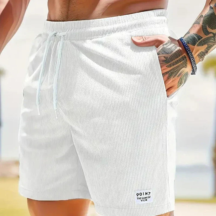 Fashionable men's ribbed shorts, casual style, elastic drawstring waist for versatile wear.