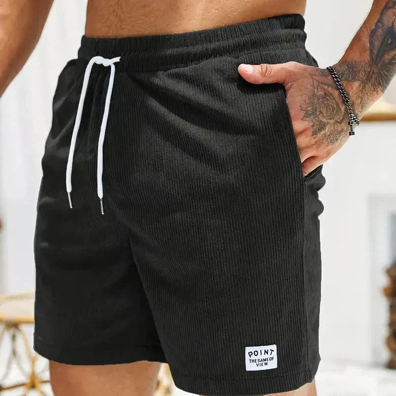 Drawstring ribbed casual shorts for men, essential for warm weather and comfortable styling.
