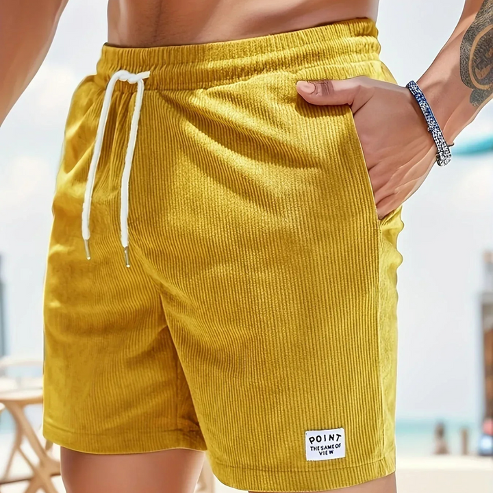 Men's fashion ribbed shorts, featuring a comfortable drawstring waist for a modern look.