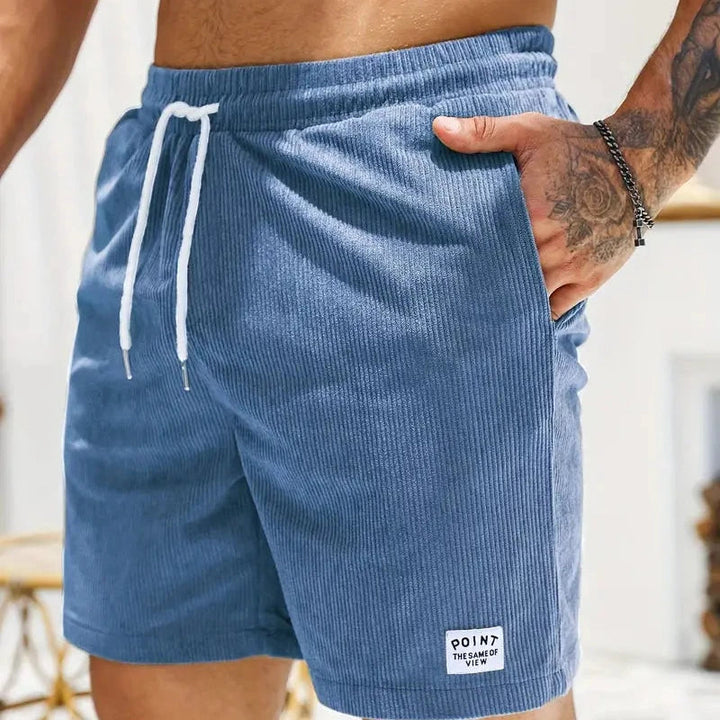Lightweight ribbed drawstring shorts for men, ideal for hot days and casual everyday wear.