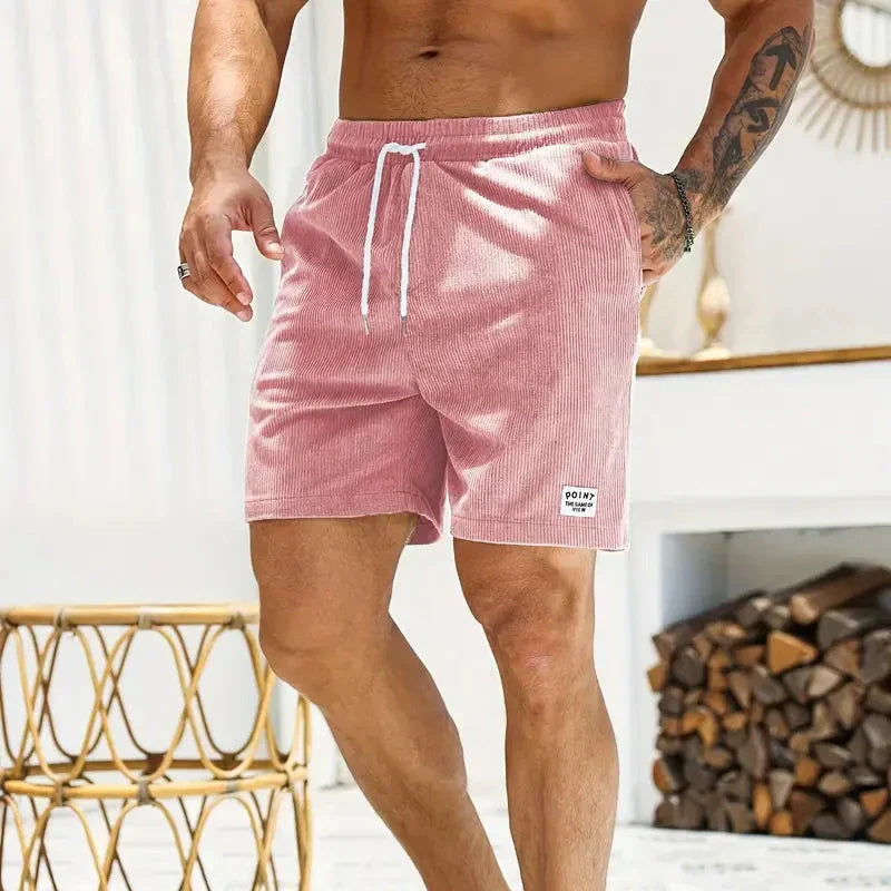 Men's summer shorts: ribbed fabric, drawstring waist, relaxed fit for ultimate comfort.