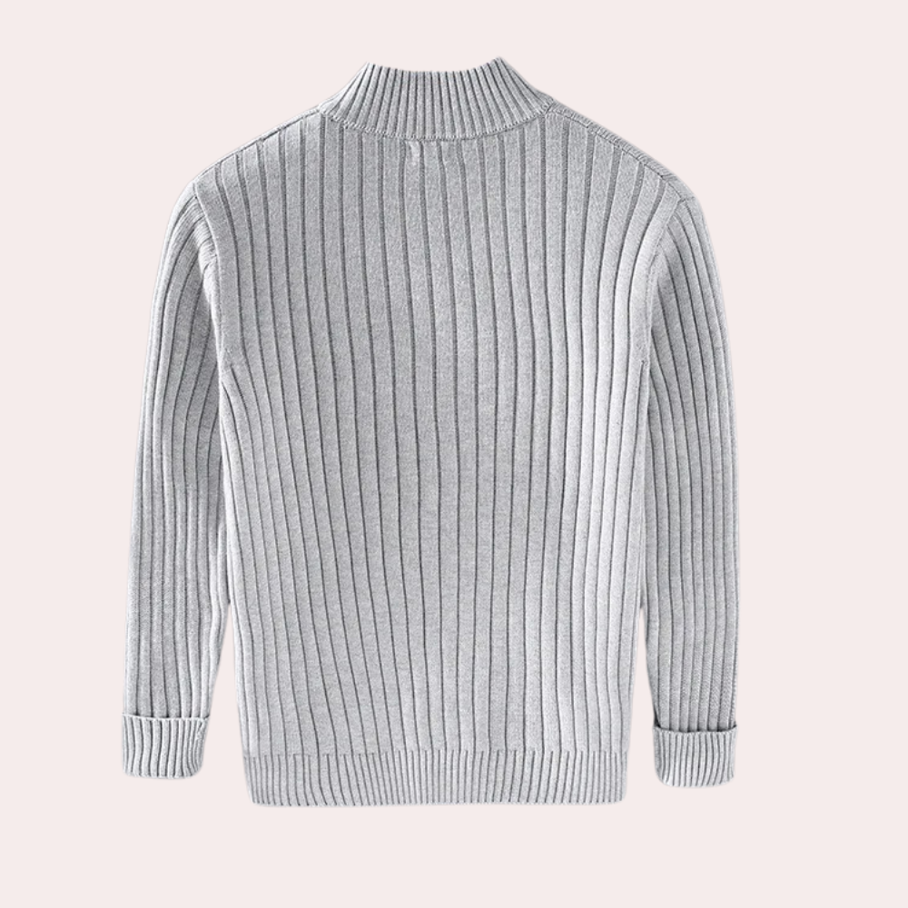 Stylish men's outerwear: a comfortable, ribbed knit zip-up jacket perfect for winter.
