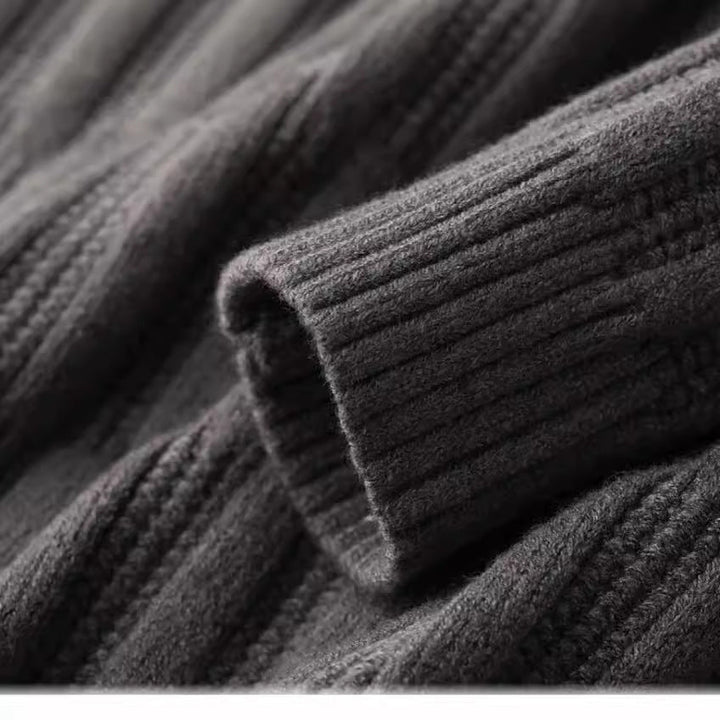 Man wearing a smart casual ribbed polo collar sweater, a perfect men's knit top for cool weather.