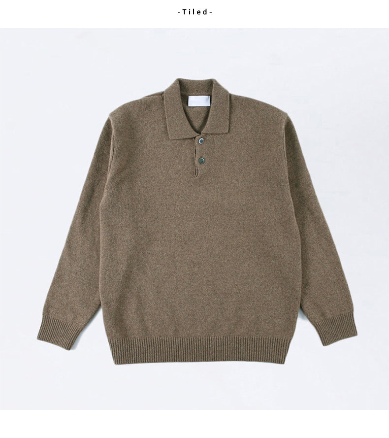 Stylish men's ribbed knit long sleeve sweater with a polo collar. Perfect for smart casual outfits and layered fashion.