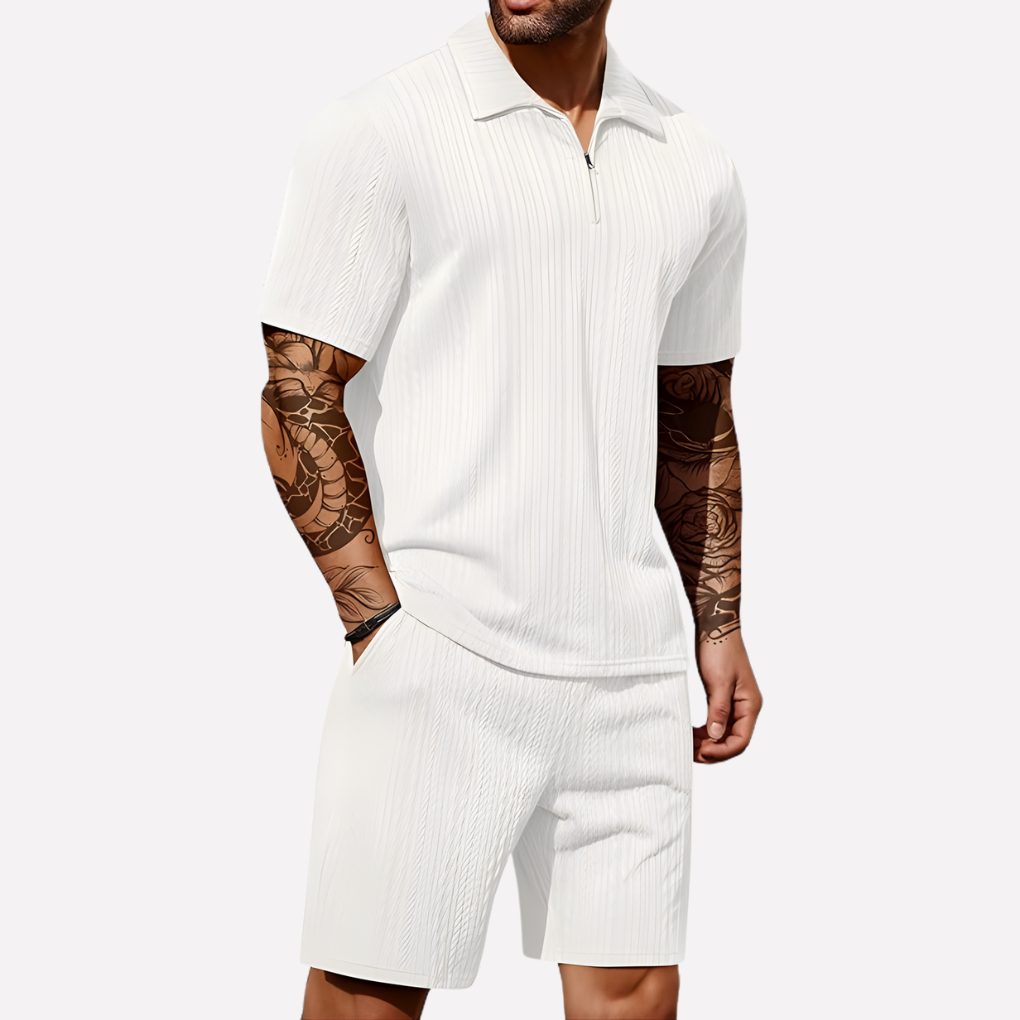Stylish men's half-zip ribbed polo shirt for a casual everyday fashion look.