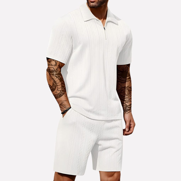 Stylish men's half-zip ribbed polo shirt for a casual everyday fashion look.