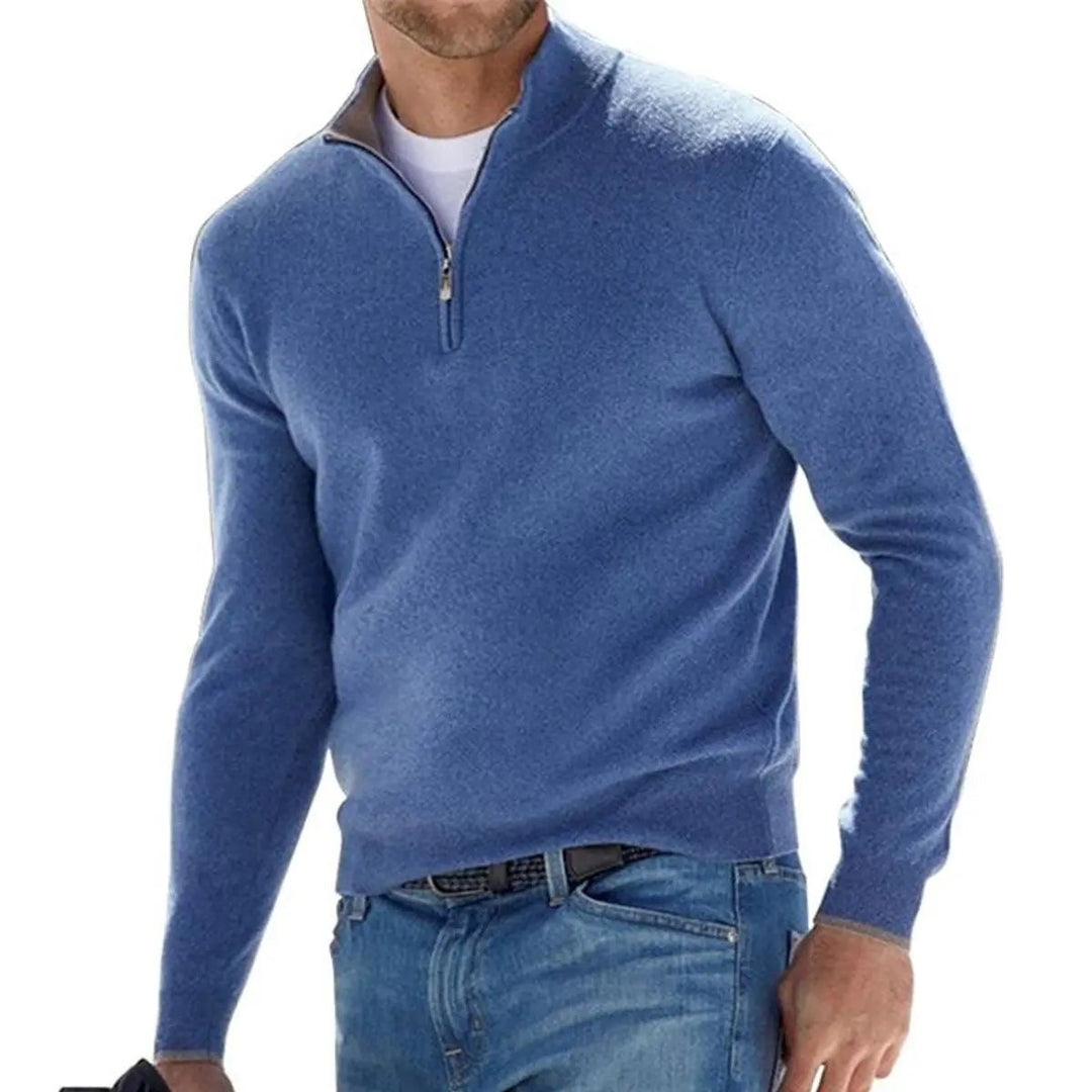Stylish men's half-zip pullover jumper with ribbed texture. Ideal for casual or smart-casual everyday wear.