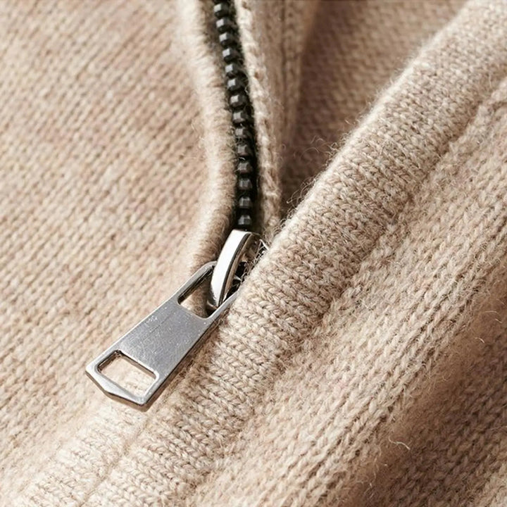 Men's smart casual ribbed quarter-zip pullover sweater, a comfortable long-sleeve knit jumper for any season.