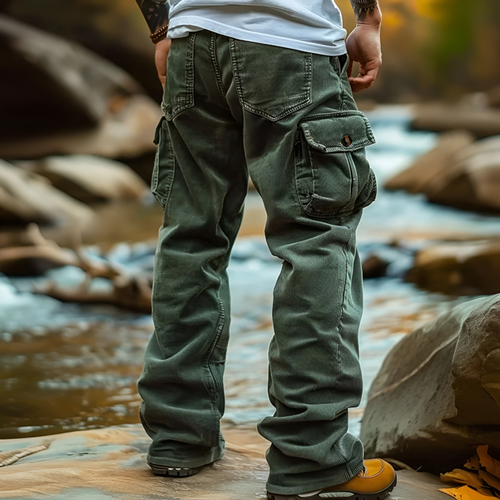 Comfortable men's ribbed trousers with a straight leg fit, perfect for modern casual & smart casual menswear.