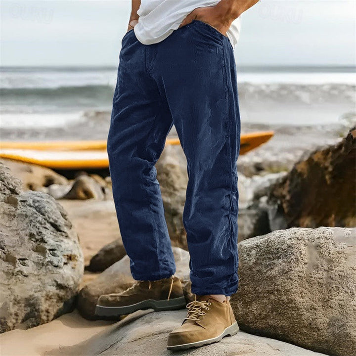 Classic men's ribbed straight leg pants for versatile wear, offering a comfortable fit for any casual occasion.